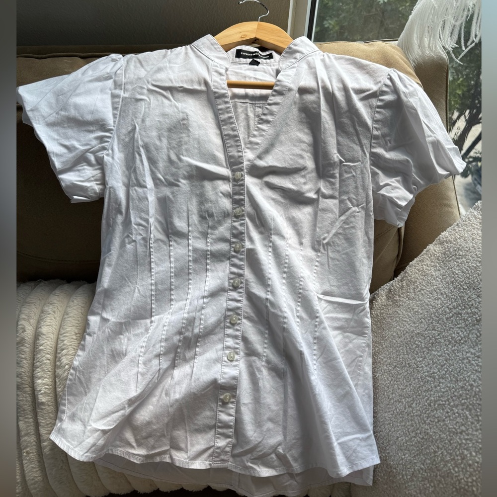 Express White Casual Button Down Shirt
